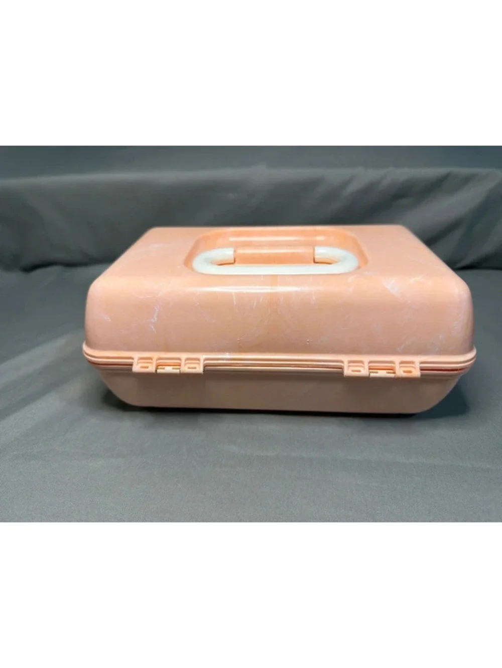 Vintage Style Mini Makeup Case/jewelry Organizer Peach Marble  9”